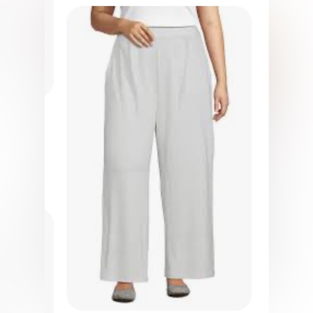 Lafayette 148 NY Gray Pull On Wide Leg Pants Designer Workwear Trousers Neutral
